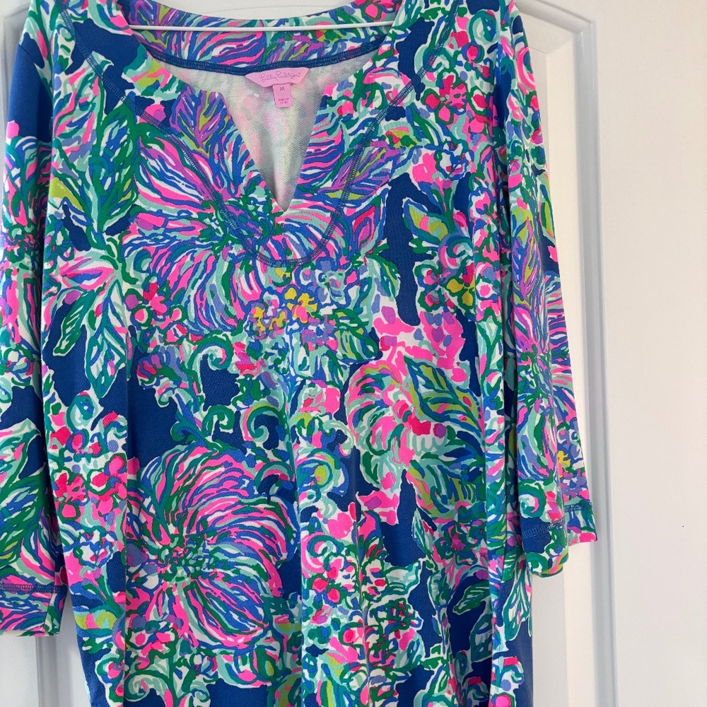Lilly Pulitzer Justina Tunic in Indigo Exotic Escapade Print UPF 50+ size Medium